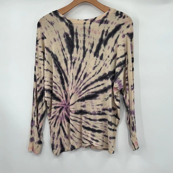 Torrid Super Soft Knit Top Womens 00 Tan Purple Tie Dye Long‎ Sleeve T-Shirt Med - Picture 5 of 8